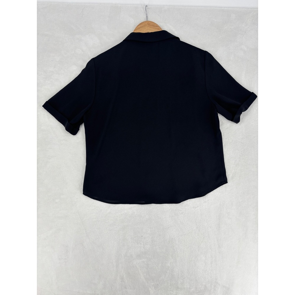 Babaton Short Sleeve Blouse Womens Size S Black Polo Collar V-Neck Career Top‎ - Picture 3 of 8